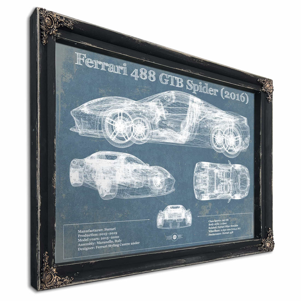 Ferrari 488 GTB Spider (2016) Blueprint Vintage Auto Print
