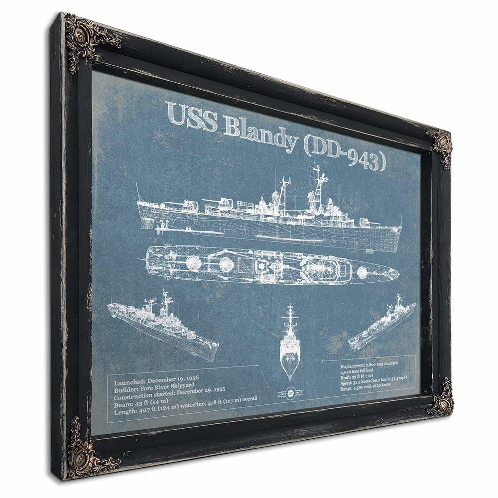 USS Blandy (DD-943) Forrest Sherman-class Destroyer Blueprint Original Military Wall Art - Customizable