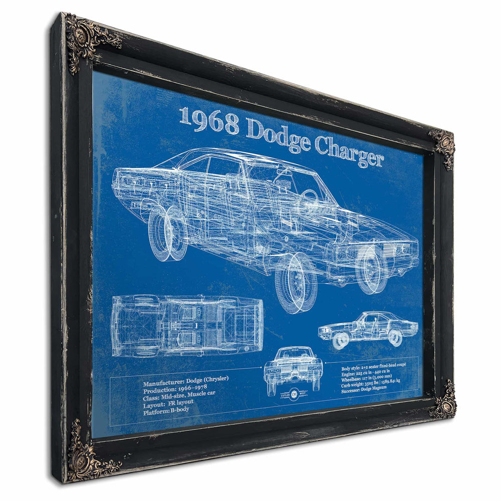 1968 Dodge Charger Vintage Blueprint Auto Print