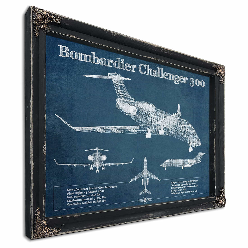 Bombardier Challenger 300 Vintage Aviation Blueprint Print - Custom Pilot Name can be Added
