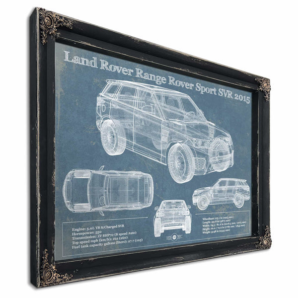 Land Rover Range Rover Sport SVR 2015 Vintage Blueprint Auto Print