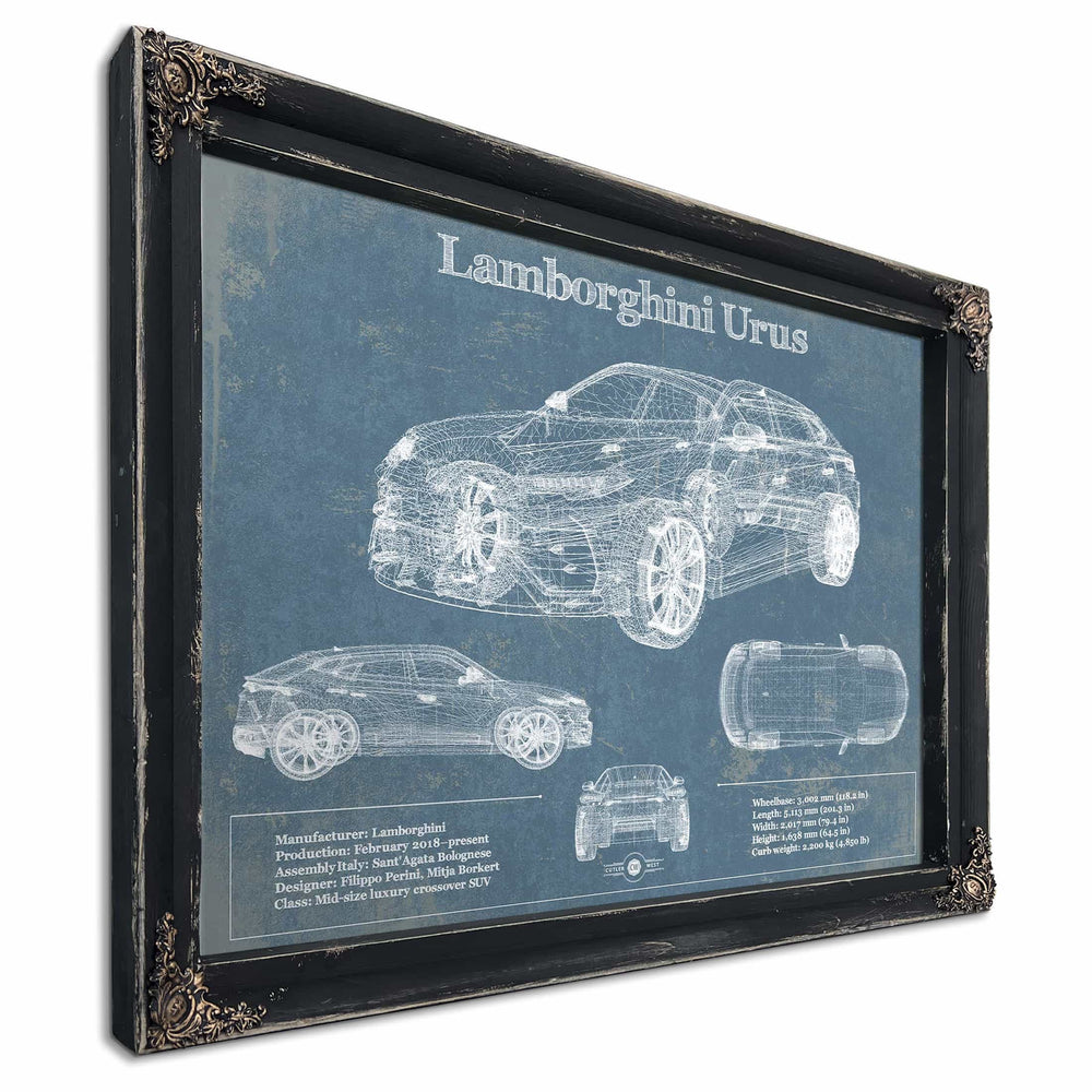 Lamborghini Urus 2019 Vintage Blueprint Auto Print