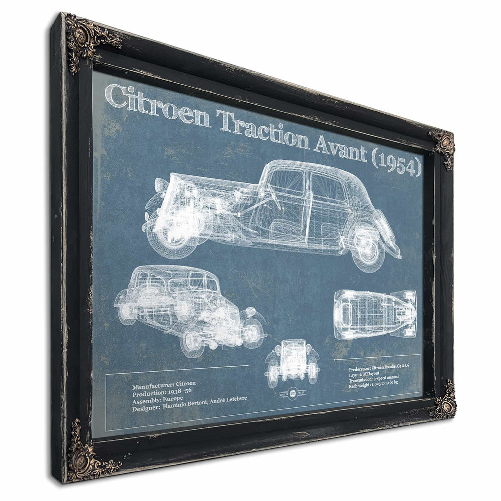 Citroen Traction Avant (1954) Vintage Blueprint Auto Print