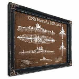 USS Nevada (BB-36) Battleship Blueprint Original Military Wall Art - Customizable