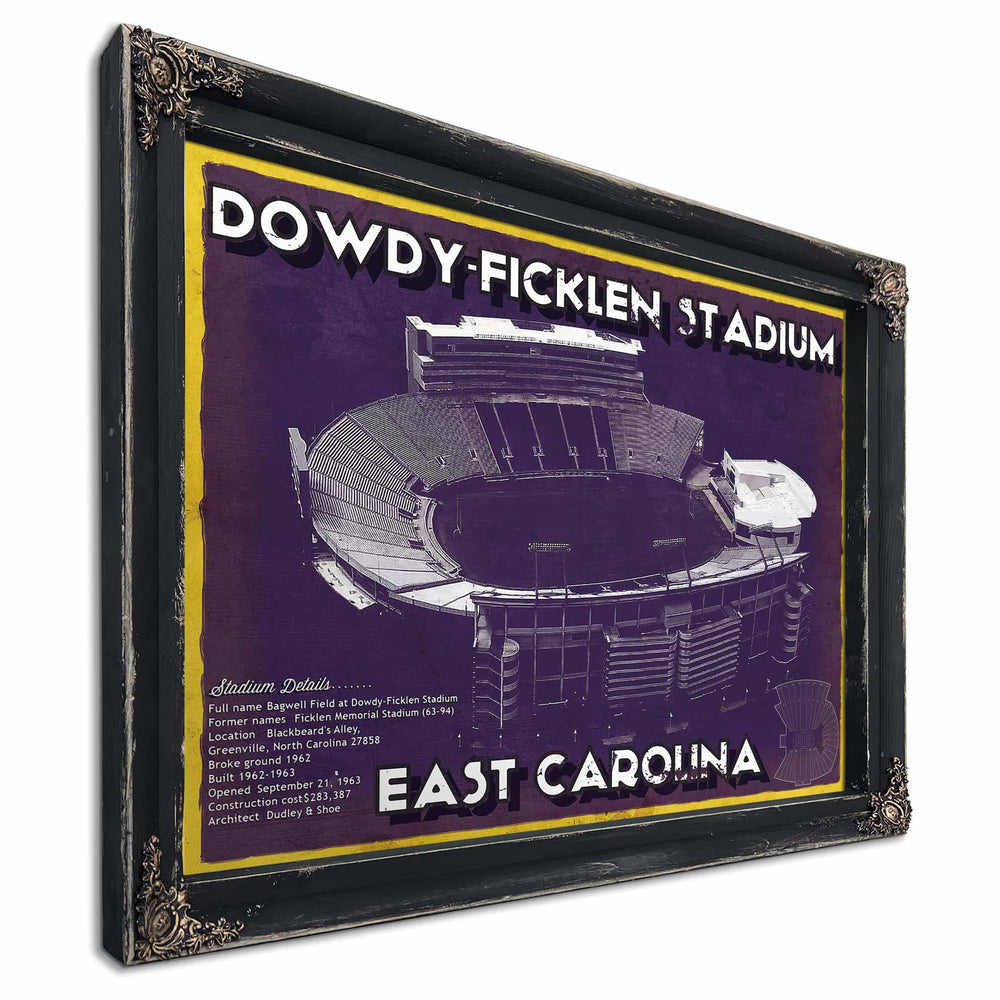 East Carolina Pirates - Dowdy–Ficklen Stadium Vintage Blueprint Wall Art