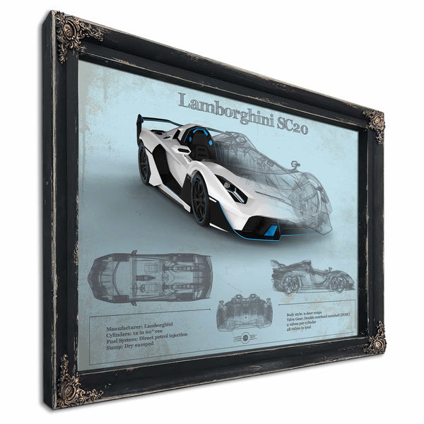 Lamborghini Sc20 Blueprint Vintage Auto Print