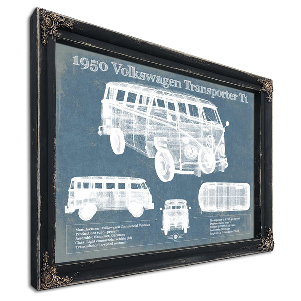 1950 Volkswagen Transporter T1 Vintage Blueprint Auto Print
