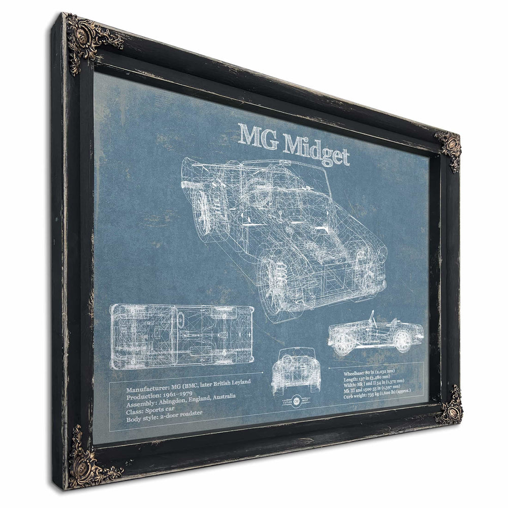 MG Midget Vintage Blueprint Auto Print