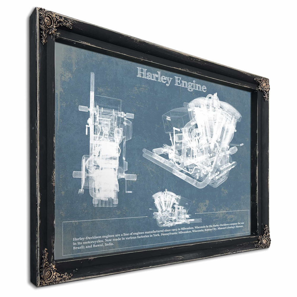 Harley-Davidson Engine Vintage Blueprint Motorcycle Engine Patent Print