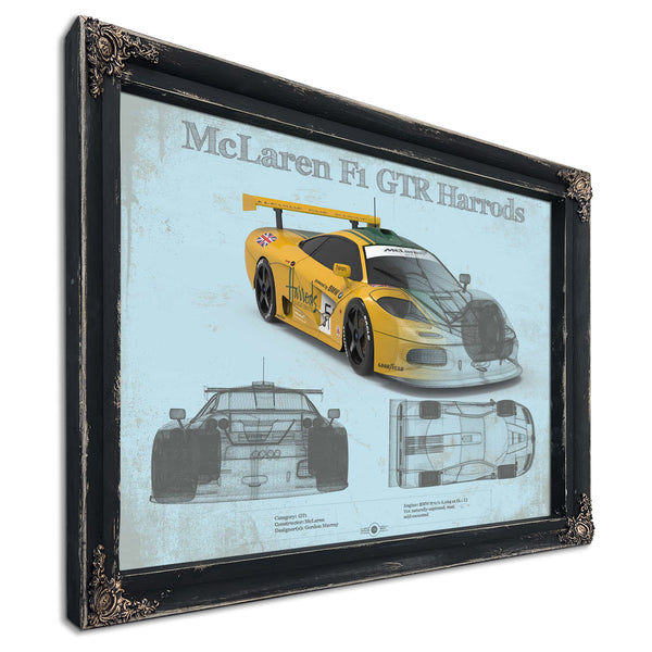 McLaren F1 GTR Harrods Blueprint Vintage Auto Print