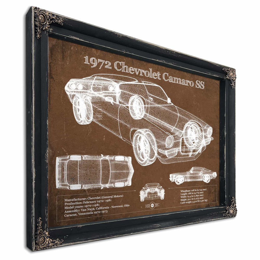 1972 Chevrolet Camaro SS Vintage Blueprint Auto Print