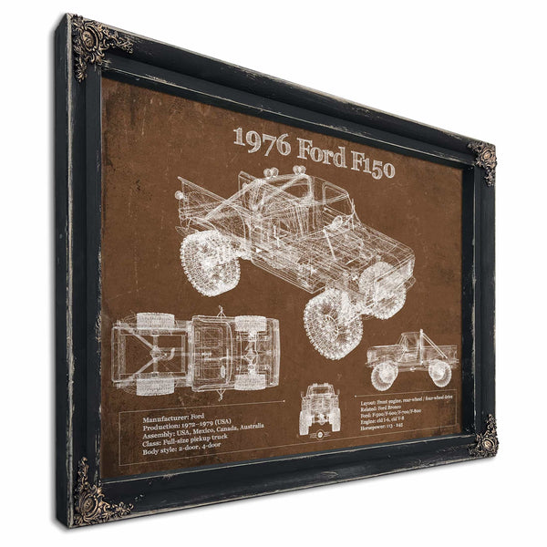 1976 Ford F150 Highboy Truck Vintage Blueprint Auto Print