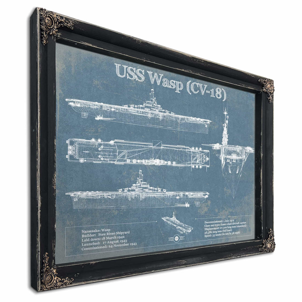 USS Wasp (CV-18) Aircraft Carrier Blueprint Original Military Wall Art - Customizable