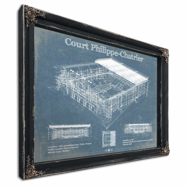 Stade Court Philippe Chatrier - Roland Garros - Vintage France Tennis Blueprint Art