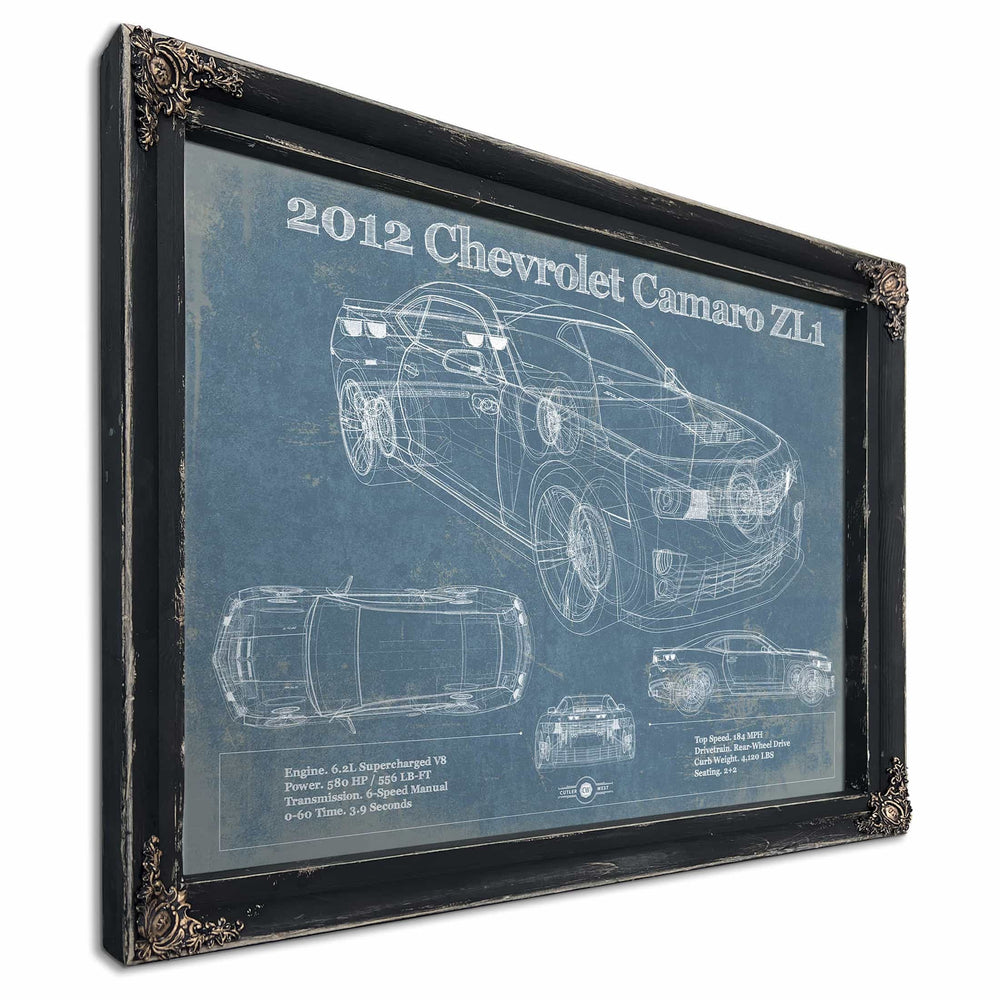 Chevy Camaro ZL1 2012 Vintage Blueprint Auto Print