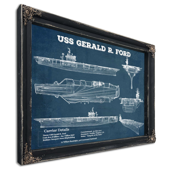 USS Gerald R. Ford (CVN-78) Aircraft Carrier Blueprint Original Military Wall Art - Customizable