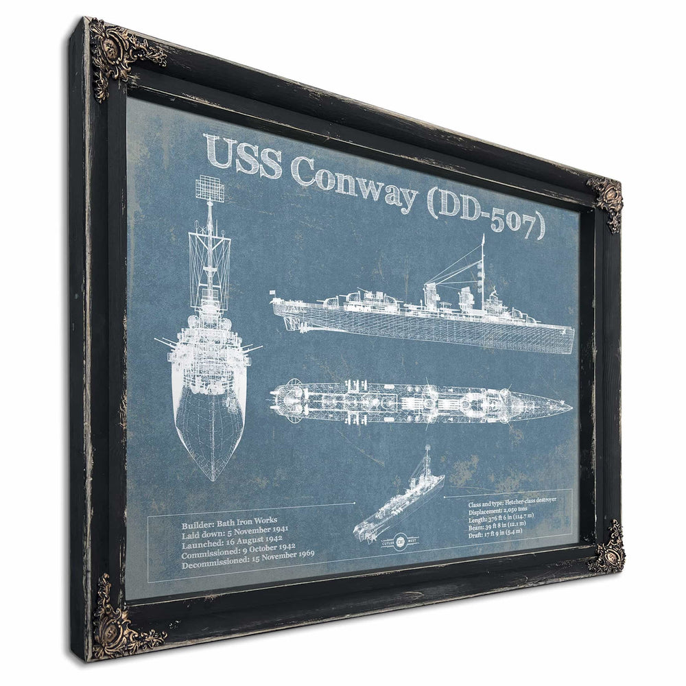 USS Conway (DD-507) Blueprint Original Military Wall Art - Customizable