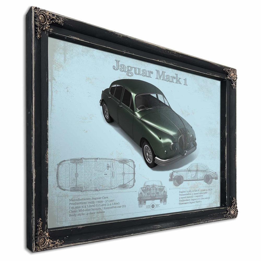 Jaguar Mark 1 (Dark Green) Blueprint Vintage Auto Print