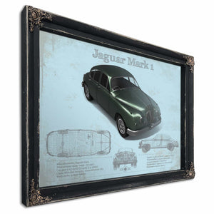 Jaguar Mark 1 (Dark Green) Blueprint Vintage Auto Print