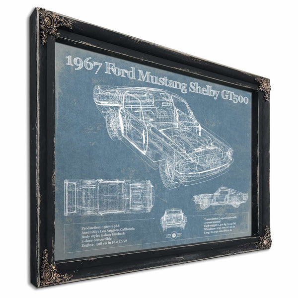 1967 Ford Mustang Shelby GT500 Vintage Blueprint Auto Print