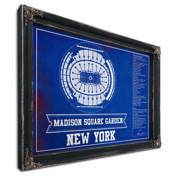 New York Rangers Team Colors - Madison Square Garden Vintage Hockey Blueprint NHL Print
