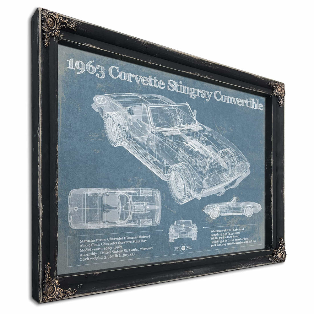 1963 Corvette Stingray Convertible Vintage Blueprint Auto Print
