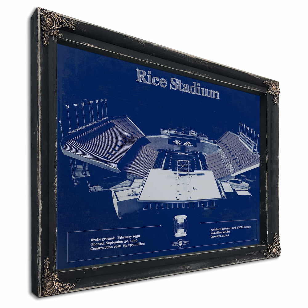 Rice Owls Wall Art - Vintage Rice Stadium Blueprint Art Print