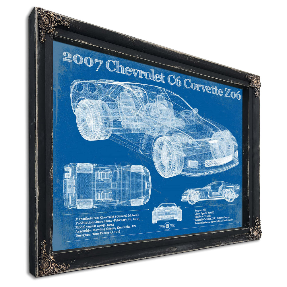 2007 Chevrolet C6 Corvette Z06 Blueprint Vintage Auto Print
