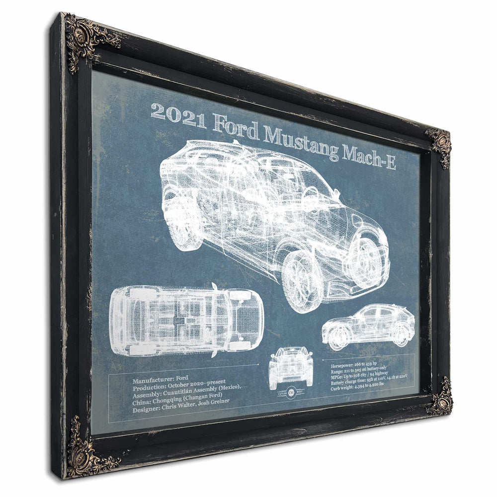 2021 Ford Mustang Mach-E SUV Blueprint Vintage Auto Print