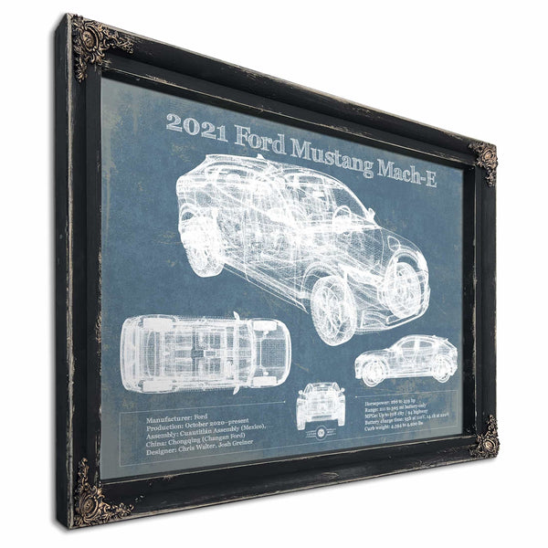 2021 Ford Mustang Mach-E SUV Blueprint Vintage Auto Print