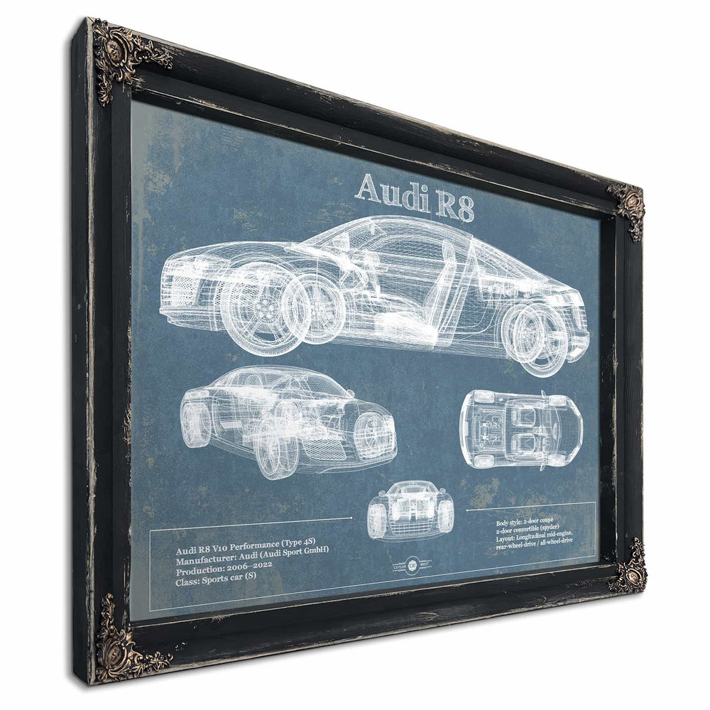 Audi R8 Vintage Blueprint Auto Print