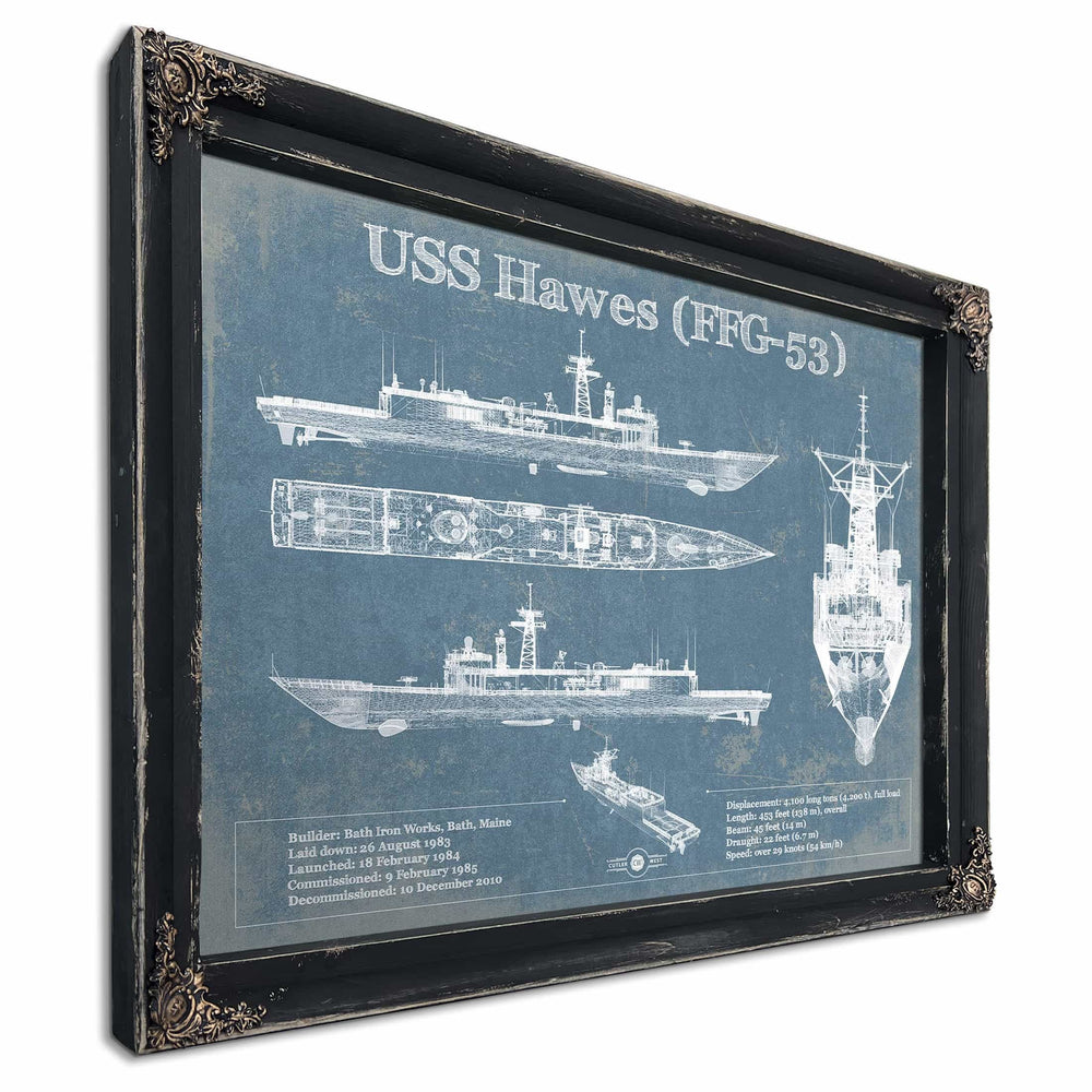 USS Hawes (FFG-53) Blueprint Original Military Wall Art - Customizable