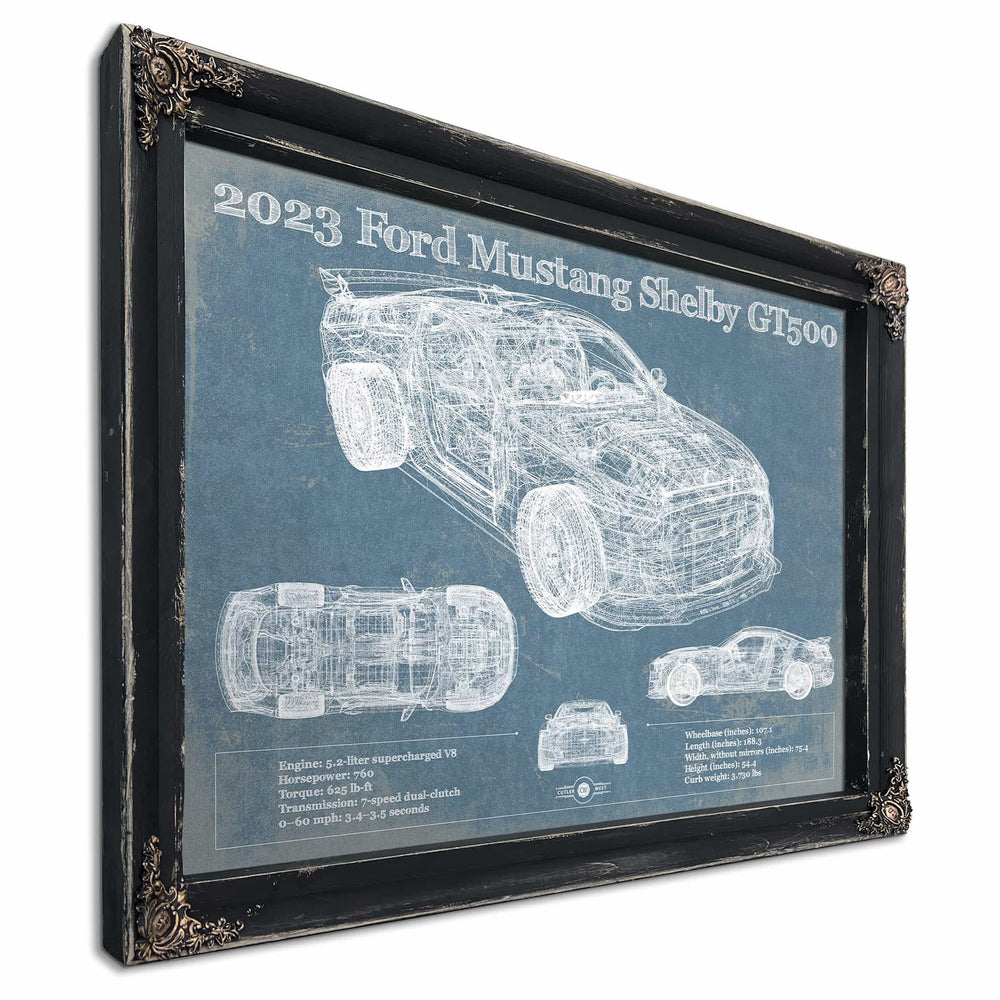 2023 Ford Mustang Shelby GT500 Blueprint Vintage Auto Print