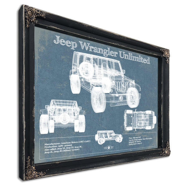 Jeep Wrangler Unlimited Vintage Blueprint Auto Print