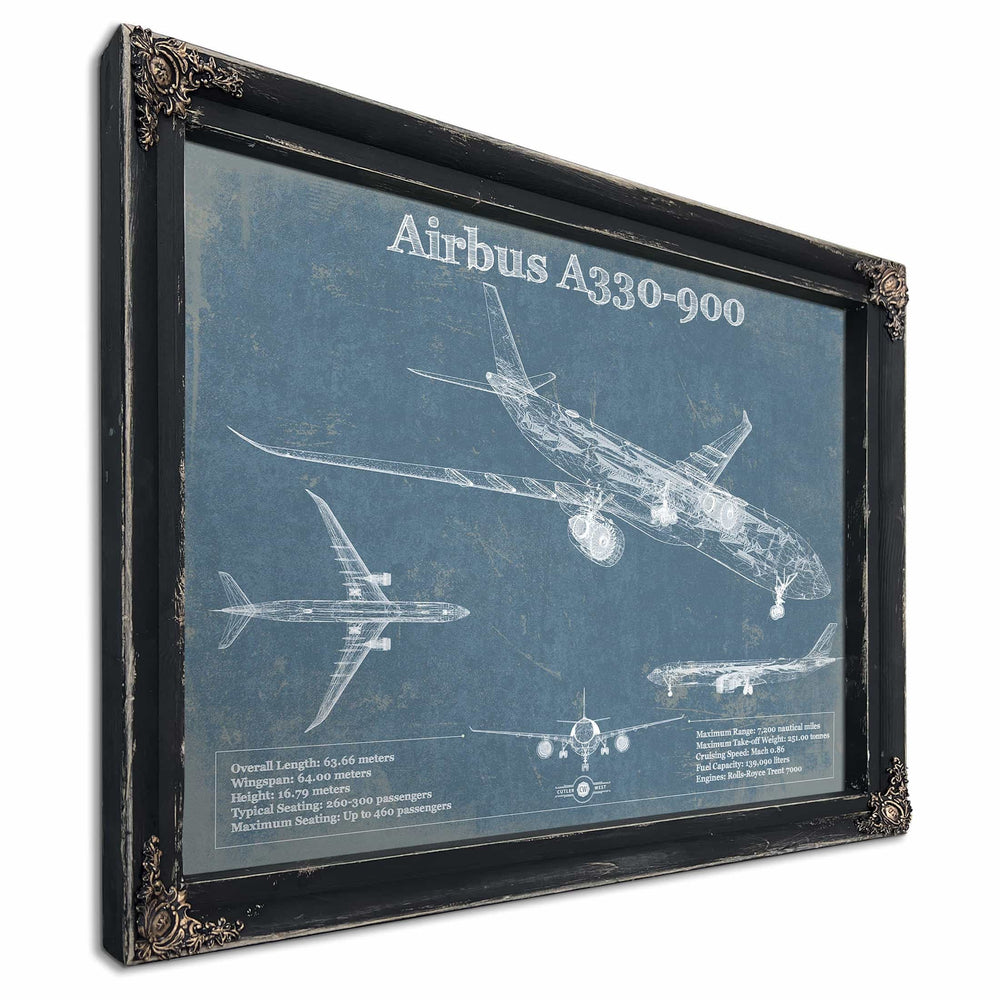 Airbus A330-900 Vintage Aviation Blueprint Print - Custom Pilot Name Can Be Added