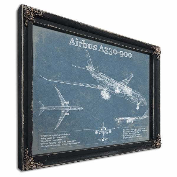 Airbus A330-900 Vintage Aviation Blueprint Print - Custom Pilot Name Can Be Added