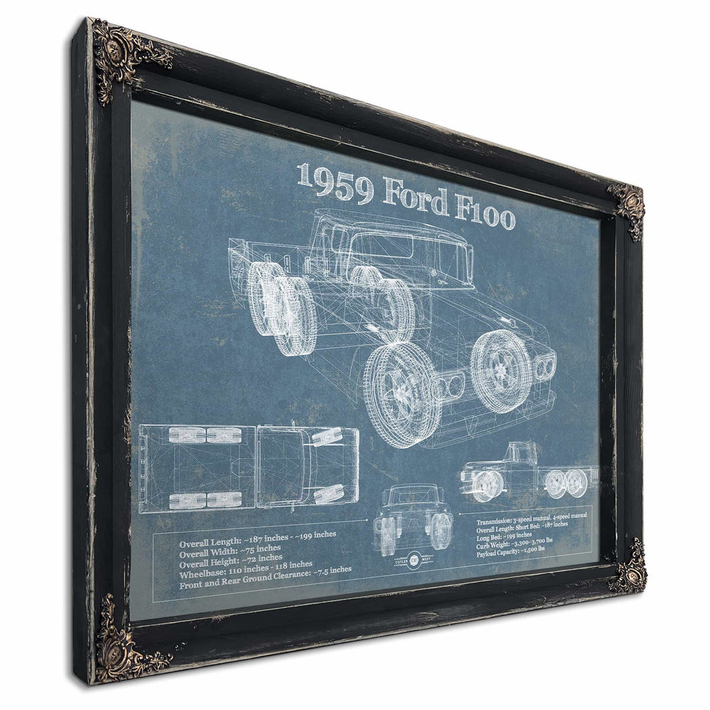 Vintage 1959 Ford F100 Blueprint Auto Print