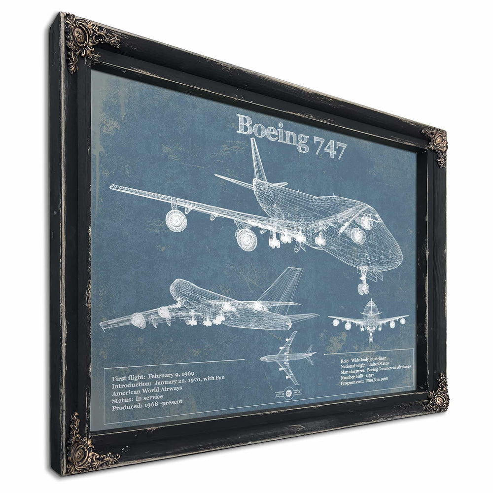 Boeing 747 Vintage Aviation Blueprint Print - Custom Pilot Name Can Be Added
