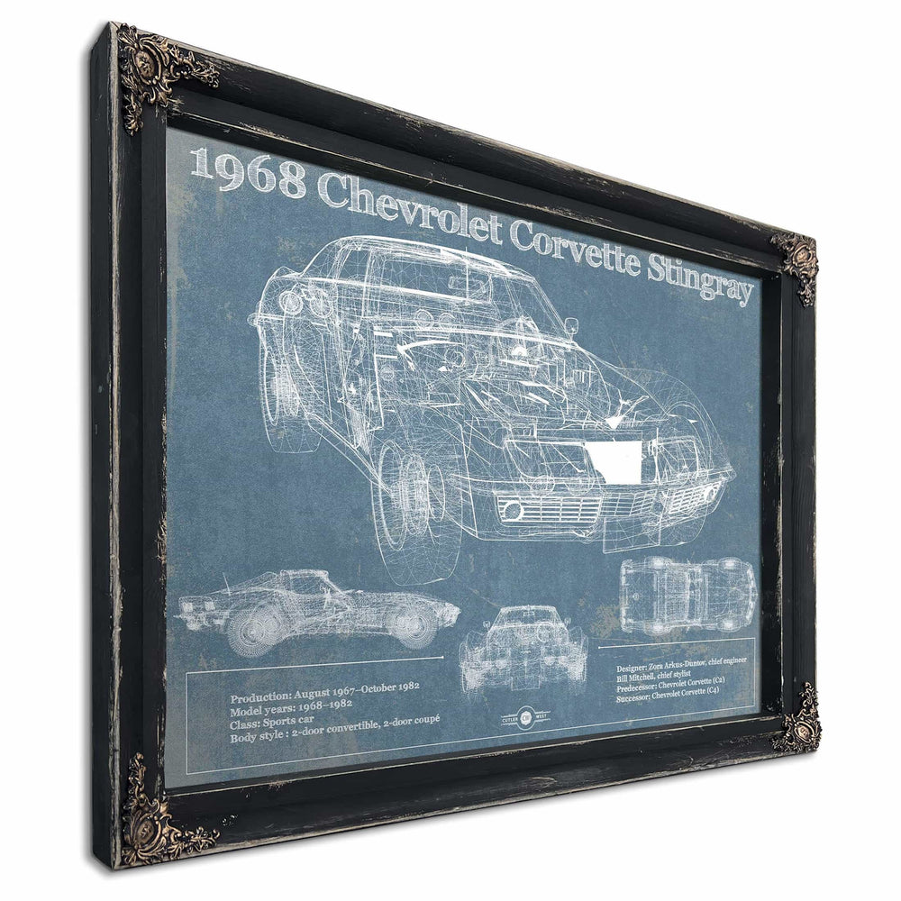 1968 Chevrolet Corvette Stingray Blueprint Vintage Auto Print