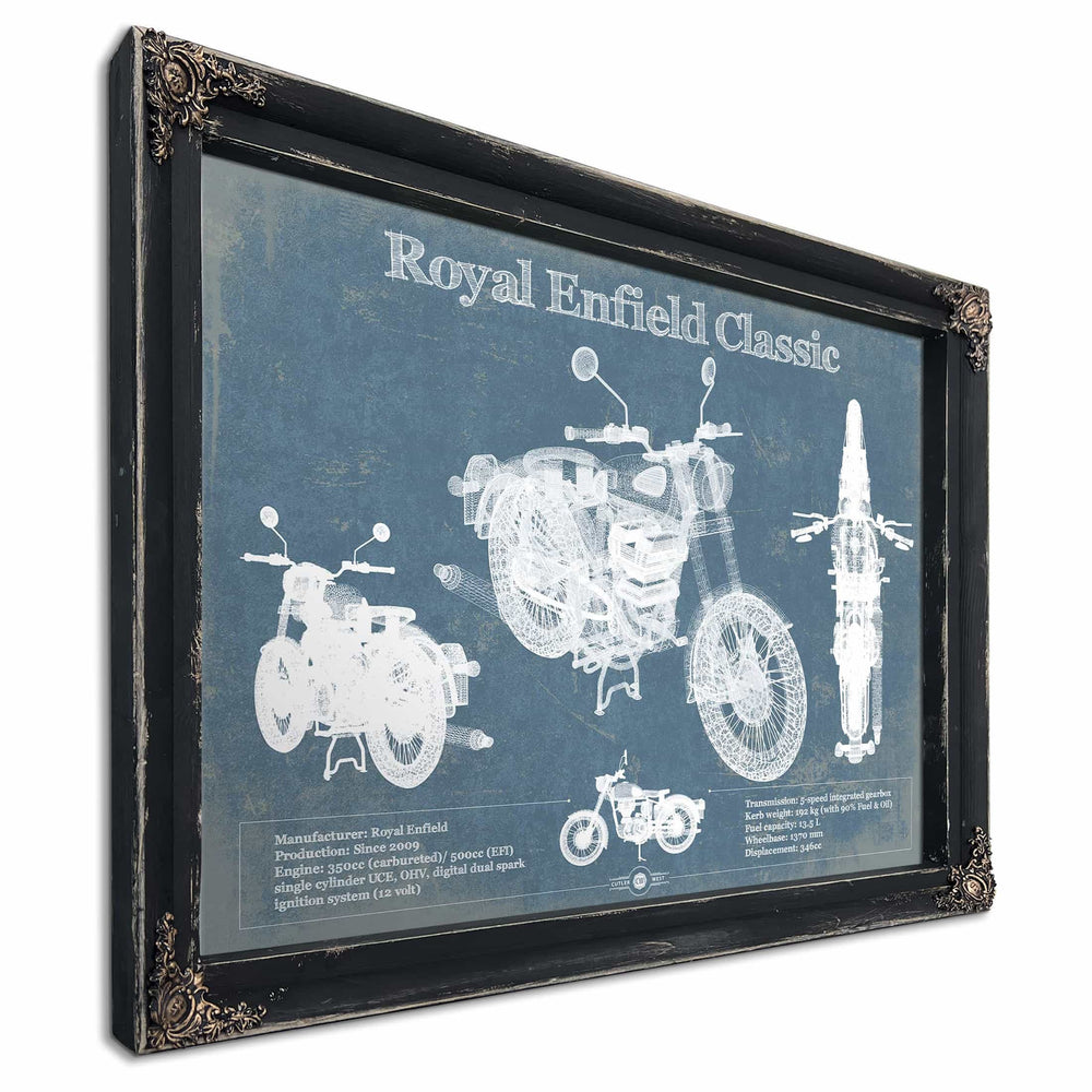 Royal Enfield Classis 350 And 500 Blueprint Motorcycle Patent Print