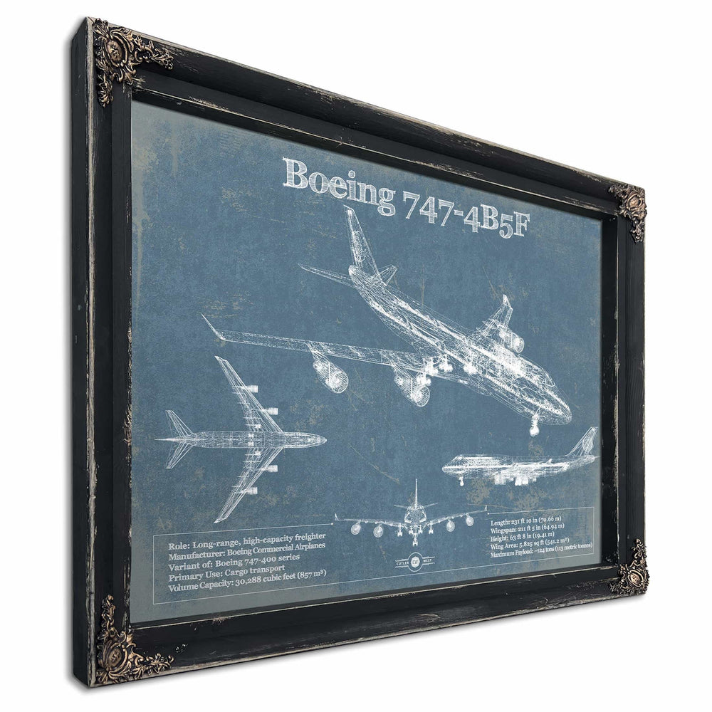 Boeing 747-4B5F Vintage Aviation Blueprint Print - Custom Pilot Name Can Be Added