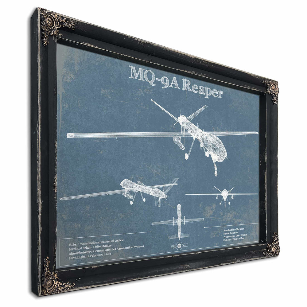 U.S. Air Force MQ-9A Reaper Vintage Aviation Blueprint Military Print