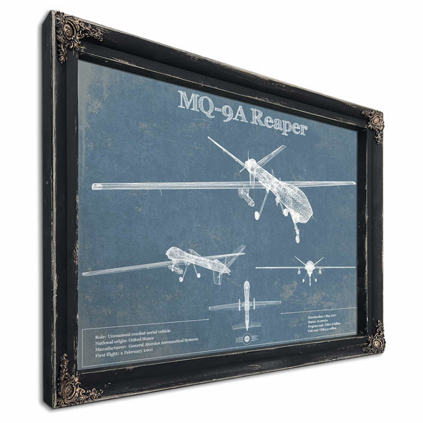 U.S. Air Force MQ-9A Reaper Vintage Aviation Blueprint Military Print