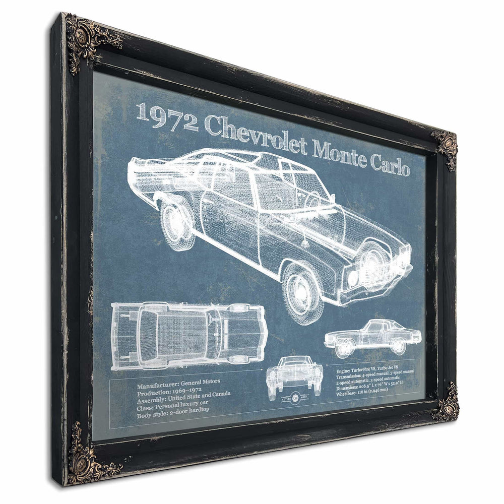 1972 Chevrolet Monte Carlo Blueprint Vintage Auto Patent Print