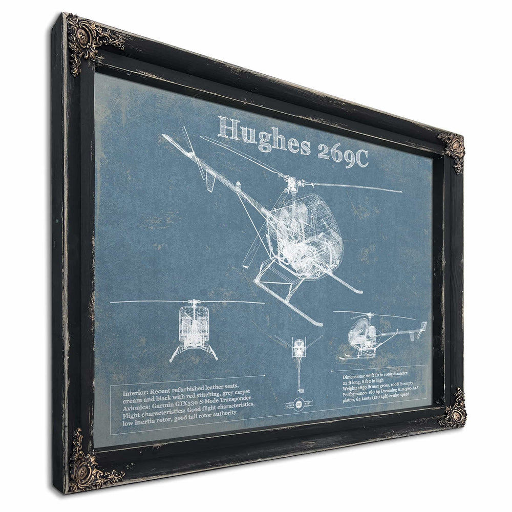 Hughes 269C Helicopter Vintage Aviation Blueprint Print