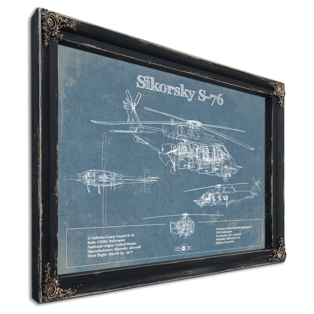 Sikorsky S-76 Helicopter Vintage Aviation Blueprint Military Print