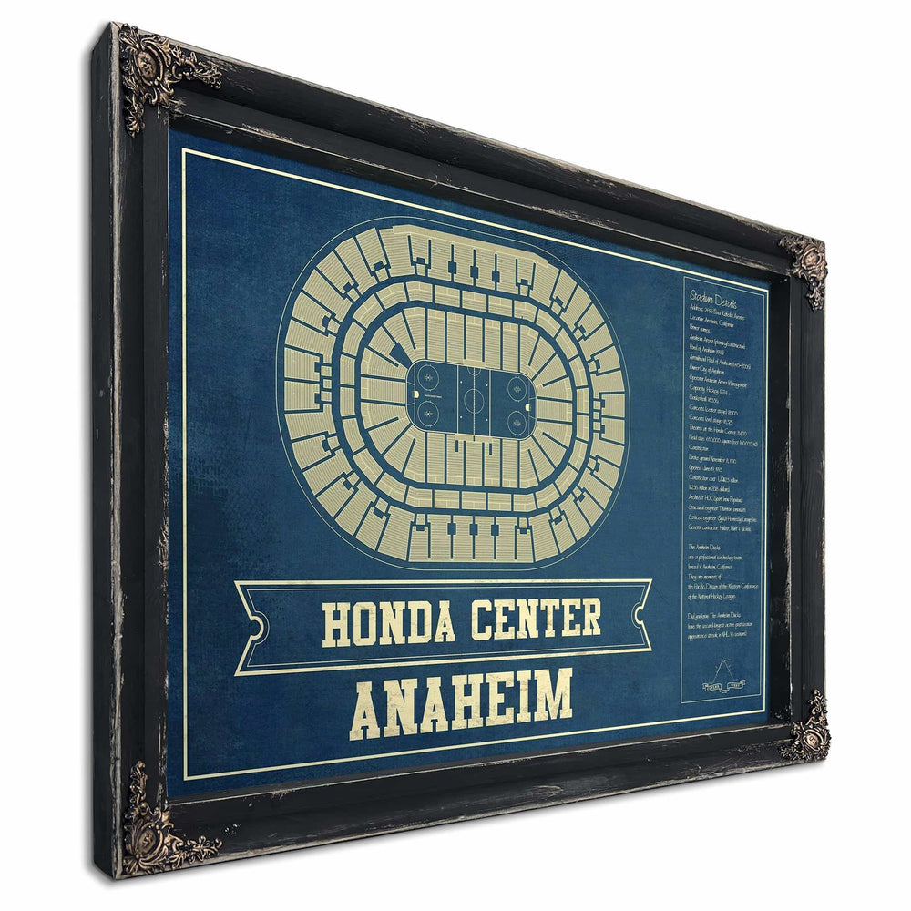 Anaheim Ducks Team Colors - Honda Center Vintage Hockey Blueprint NHL Print