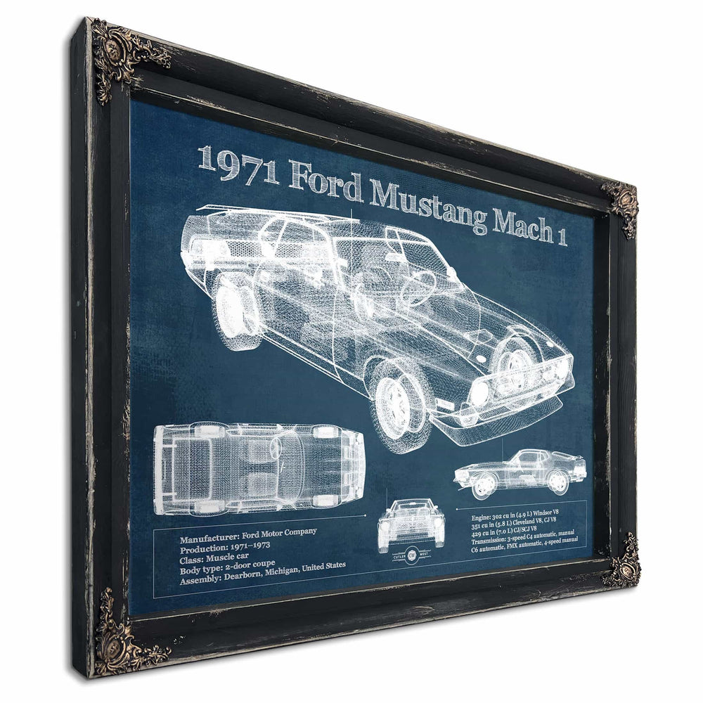 1971-1973 Ford Mustang Mach 1 First Gen Mustang Facelift Vintage Blueprint Auto Print
