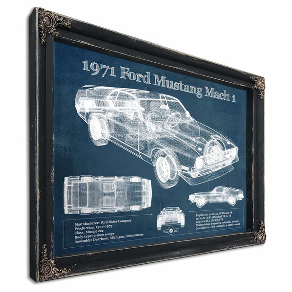 1971-1973 Ford Mustang Mach 1 First Gen Mustang Facelift Vintage Blueprint Auto Print