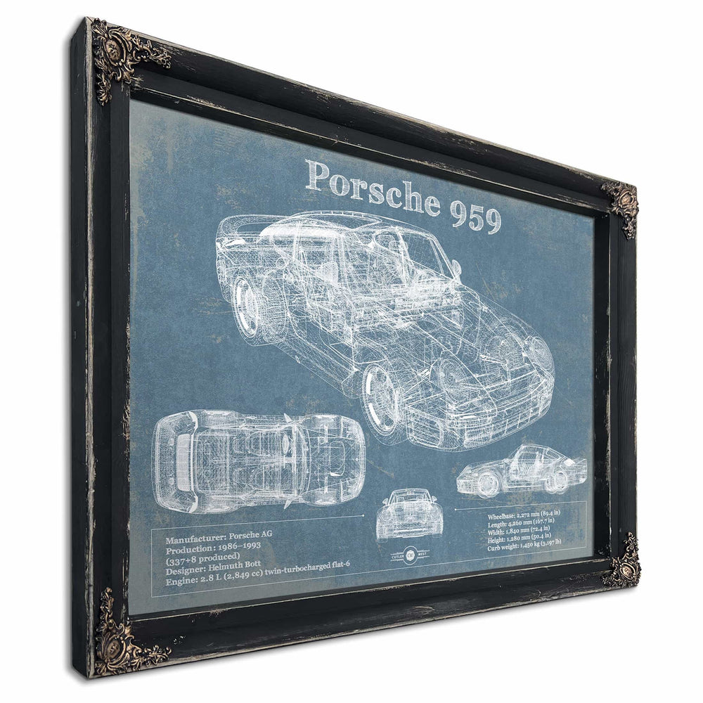 Porsche 959 Vintage Blueprint Auto Print